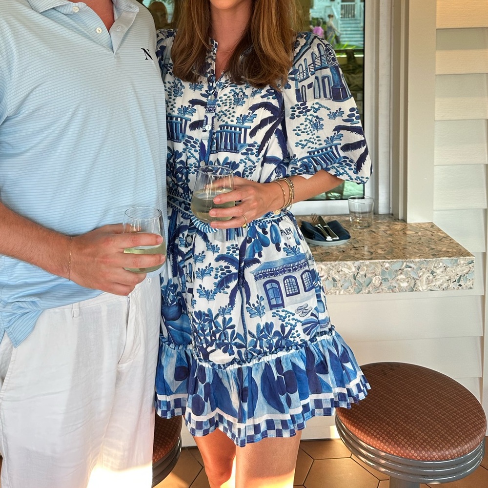 FARM Rio Blue and White Mini Dress